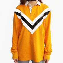 V-Striped Long Sleeved Polo Top