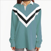 V-Striped Long Sleeved Polo Top