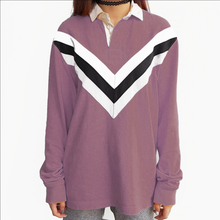 V-Striped Long Sleeved Polo Top