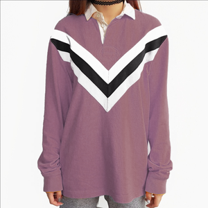 V-Striped Long Sleeved Polo Top